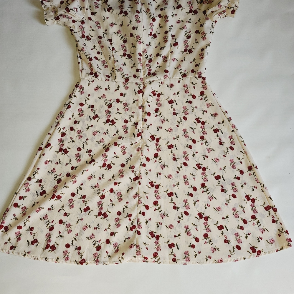 Shein floral dress tie neck cuffed sleeve - Picture 9 of 10